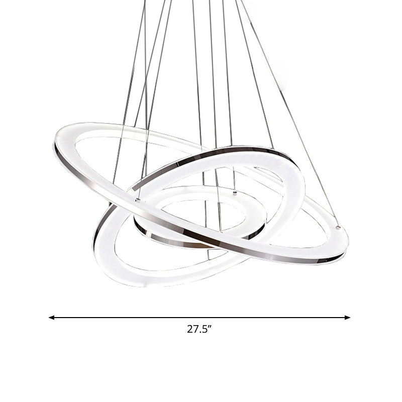 Minimal Silver Circle Led Pendant Chandelier - 3 Lights Acrylic Small/Large Warm/White Light