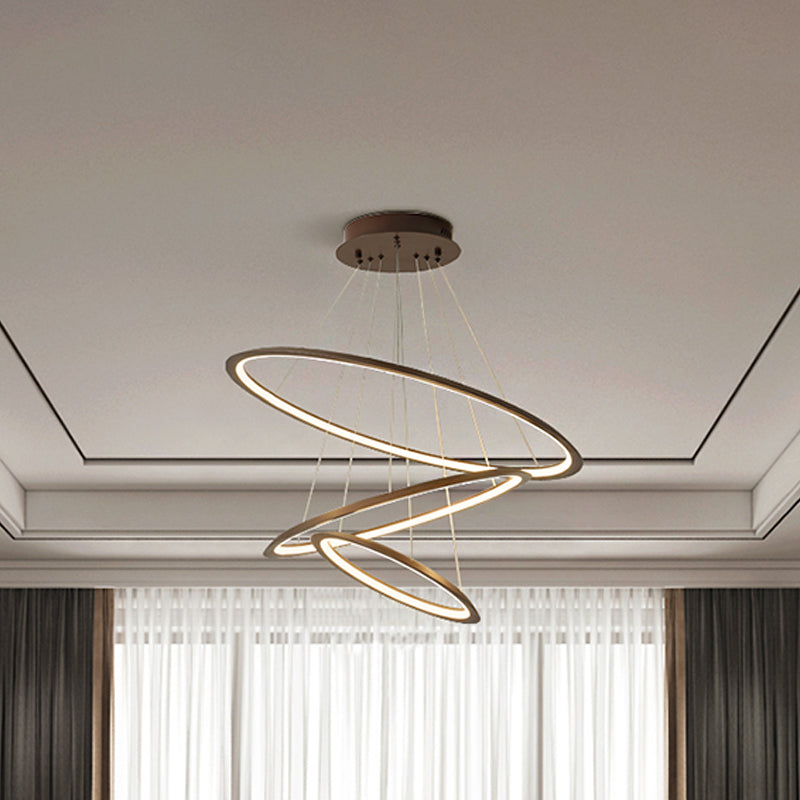 Modern Acrylic Led Pendant Chandelier - Gold/Coffee 3/4 Tiers Loop Design Ideal For Living Room