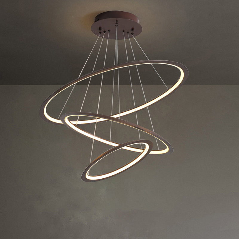 Simplicity Gold/Coffee Led Pendant Chandelier - Acrylic 3/4-Tiered Loop Ceiling Hang Light For