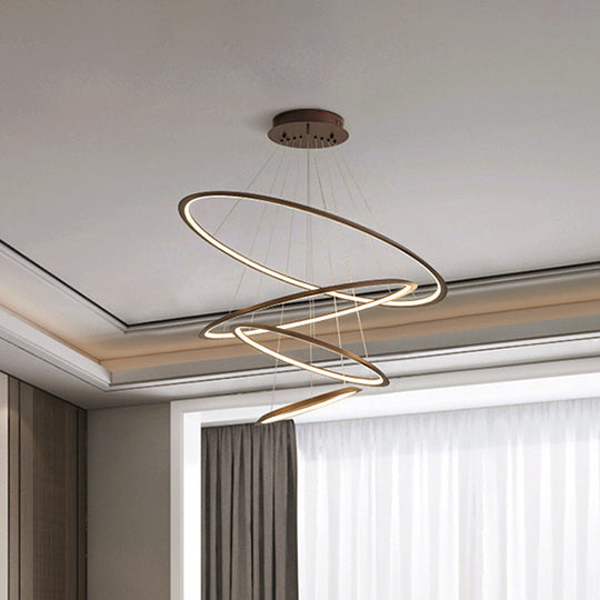 Modern Acrylic Led Pendant Chandelier - Gold/Coffee 3/4 Tiers Loop Design Ideal For Living Room