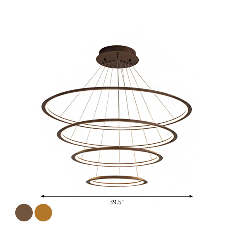 Modern Acrylic Led Pendant Chandelier - Gold/Coffee 3/4 Tiers Loop Design Ideal For Living Room