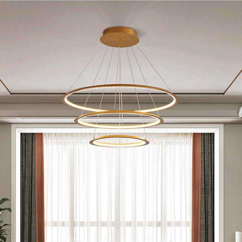 Modern Acrylic Led Pendant Chandelier - Gold/Coffee 3/4 Tiers Loop Design Ideal For Living Room