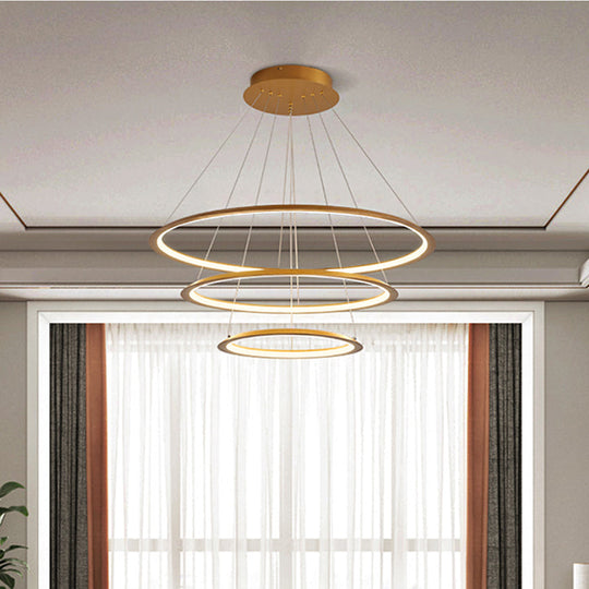 Modern Acrylic Led Pendant Chandelier - Gold/Coffee 3/4 Tiers Loop Design Ideal For Living Room