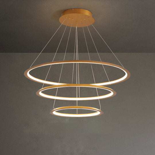 Simplicity Gold/Coffee Led Pendant Chandelier - Acrylic 3/4-Tiered Loop Ceiling Hang Light For