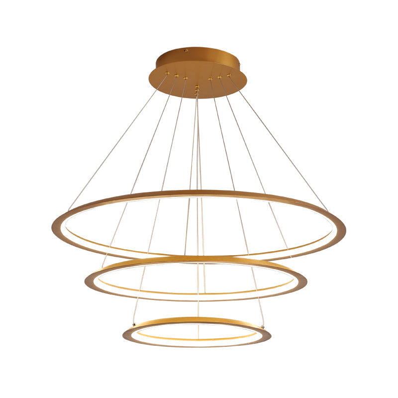 Simplicity Gold/Coffee Led Pendant Chandelier - Acrylic 3/4-Tiered Loop Ceiling Hang Light For