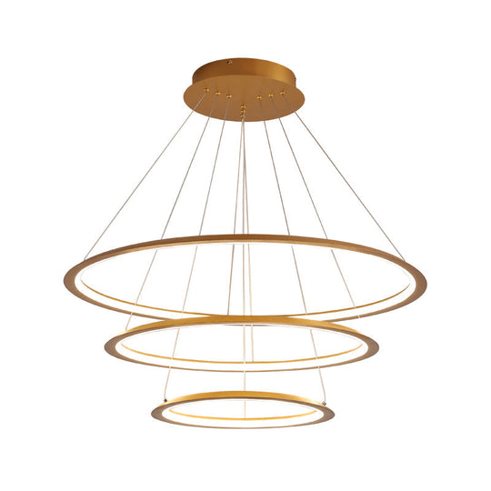 Modern Acrylic Led Pendant Chandelier - Gold/Coffee 3/4 Tiers Loop Design Ideal For Living Room