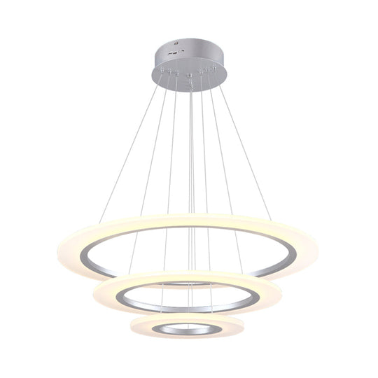 Contemporary 3-Layer Round Led Chandelier - Silver Acrylic Ceiling Pendant For Living Room