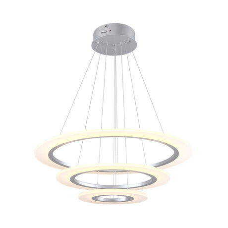 Minimalist 3-Layer Round Pendant Led Chandelier For Living Room - Silver