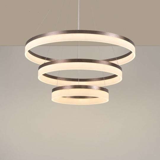 Minimalistic Acrylic Led Pendant Light Kit - Circle Chandelier In Brown For Bedroom Choose 1 To 3