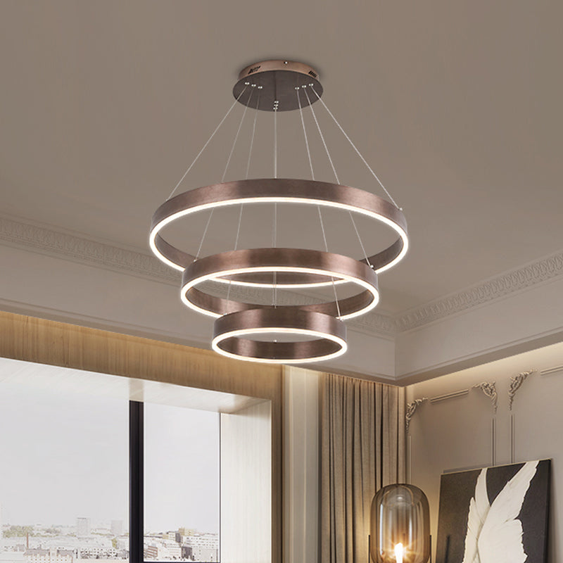 Minimalist Metal Led Chandelier | Circular Living Room Pendant Light 3 Heads Coffee/Gold