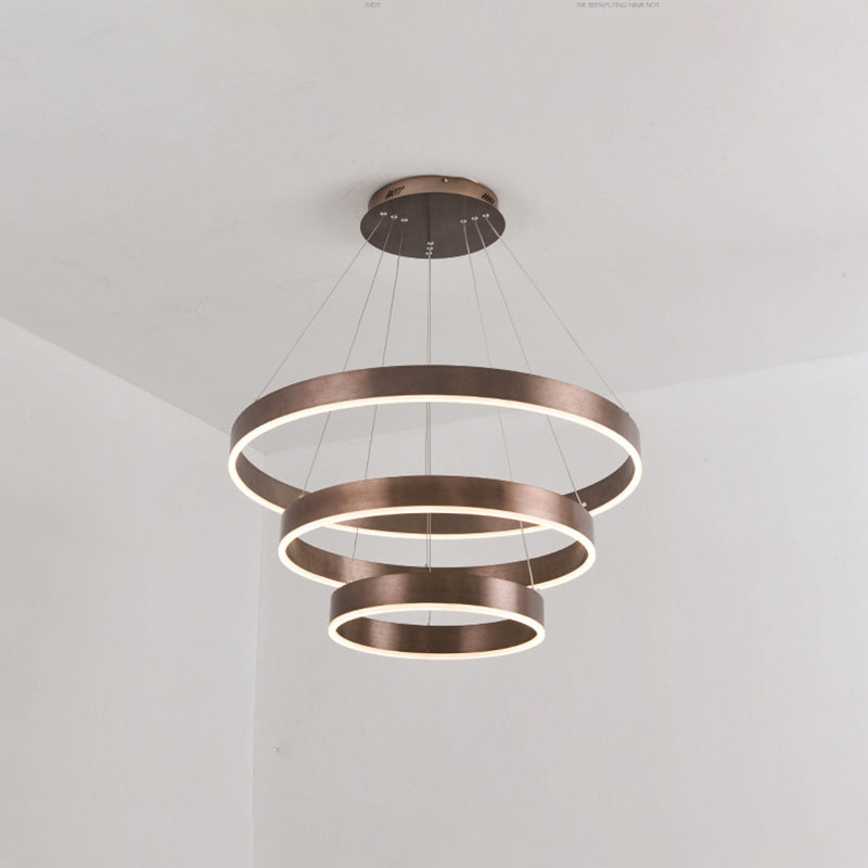 Minimalist Metal Led Chandelier: Circular Living Room Pendant Light (3 Heads) In Coffee/Gold
