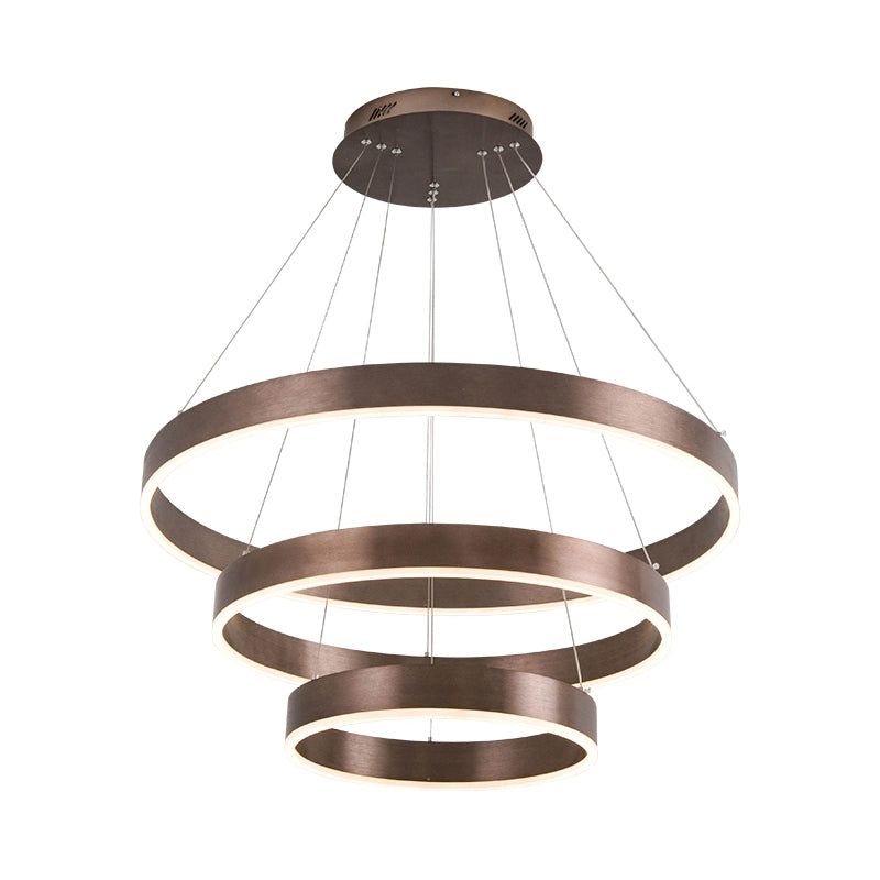 Minimalist Metal Led Chandelier | Circular Living Room Pendant Light 3 Heads Coffee/Gold