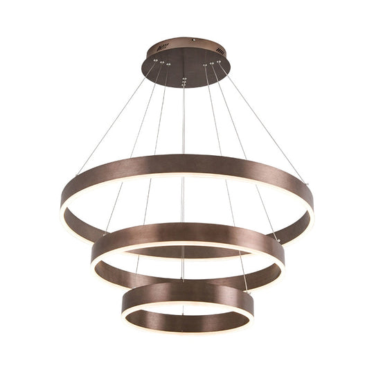 Minimalist Metal Led Chandelier | Circular Living Room Pendant Light 3 Heads Coffee/Gold