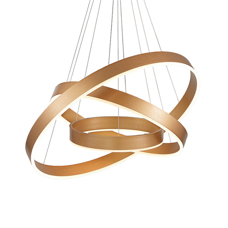 Minimalist Metal Led Chandelier: Circular Living Room Pendant Light (3 Heads) In Coffee/Gold