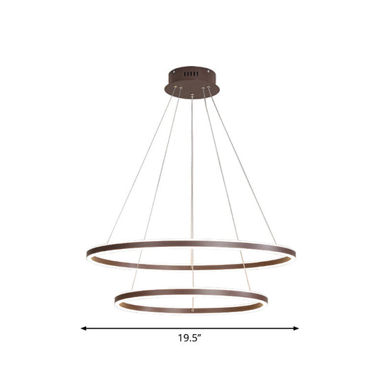 Brown 4 Tier Minimalistic Acrylic Led Ring Chandelier For Dining Room