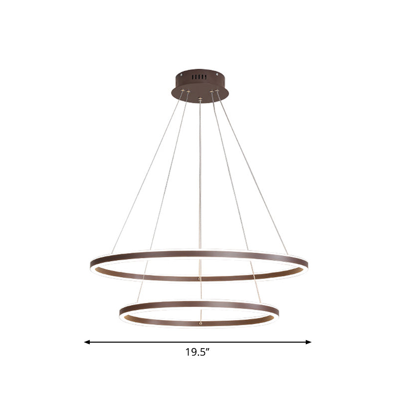 Minimalist Brown Ring Chandelier With Acrylic Led For Dining Room - 2/3/4 Tiers