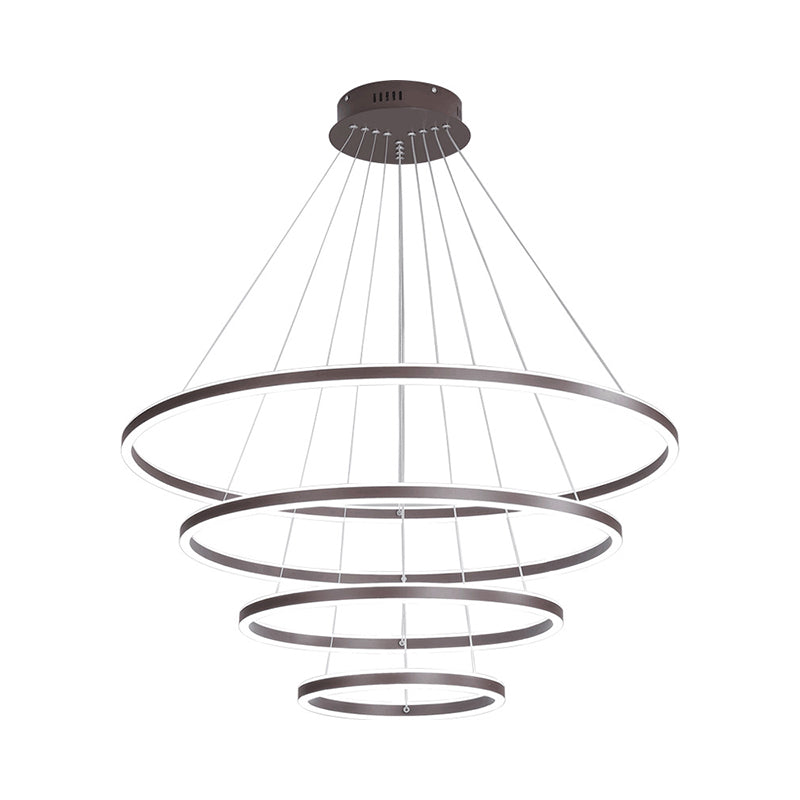 Minimalist Brown Ring Chandelier With Acrylic Led For Dining Room - 2/3/4 Tiers