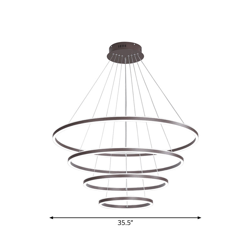 Brown 4 Tier Minimalistic Acrylic Led Ring Chandelier For Dining Room