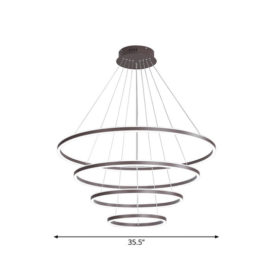 Brown 4 Tier Minimalistic Acrylic Led Ring Chandelier For Dining Room