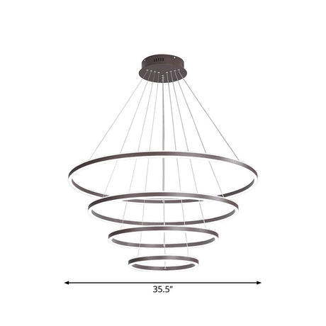 Minimalist Brown Ring Chandelier With Acrylic Led For Dining Room - 2/3/4 Tiers