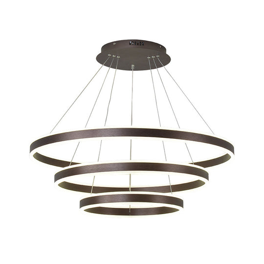 Simplicity 2/3-Tier Coffee Metal Circle Chandelier Lamp With Led For Hanging Pendant In Sit Room
