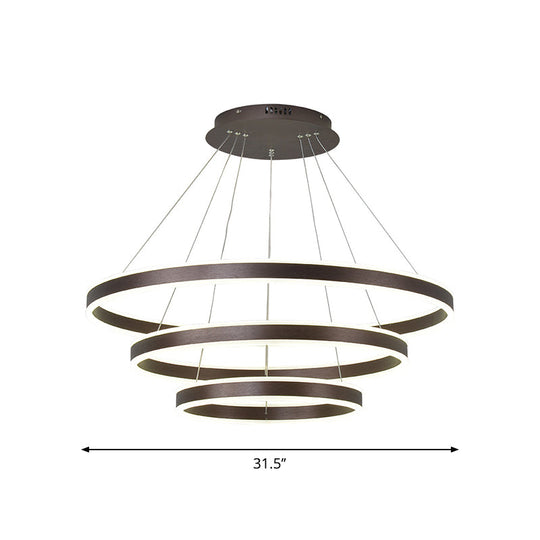 Hanging Pendant Metal Led Circle Chandelier Lamp - Simplicity 2/3-Tier Coffee Finish