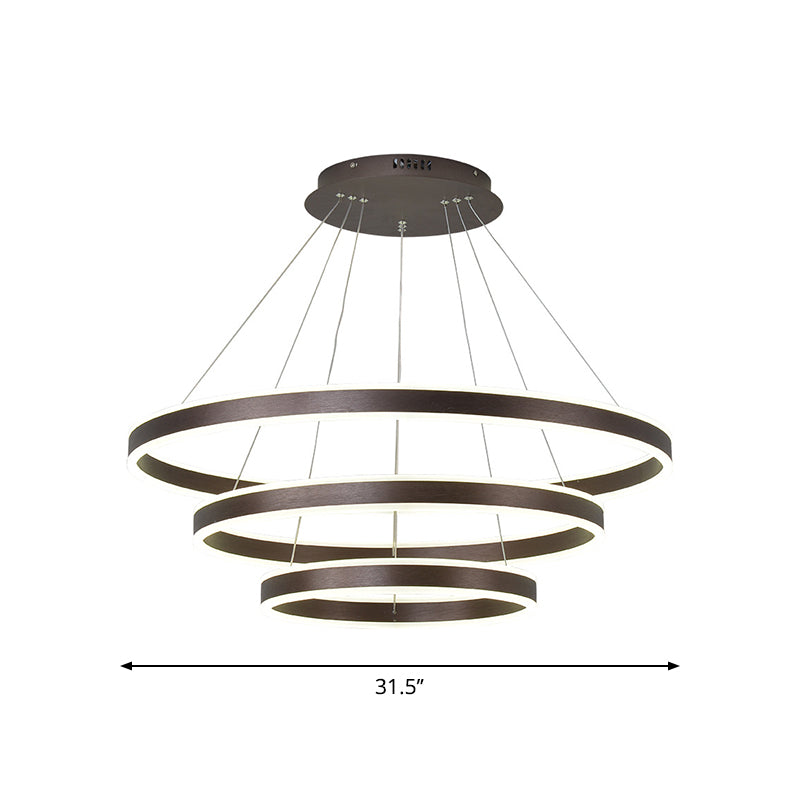 Simplicity 2/3-Tier Coffee Metal Circle Chandelier Lamp With Led For Hanging Pendant In Sit Room