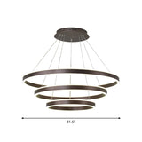 Simplicity 2/3-Tier Coffee Metal Circle Chandelier Lamp With Led For Hanging Pendant In Sit Room