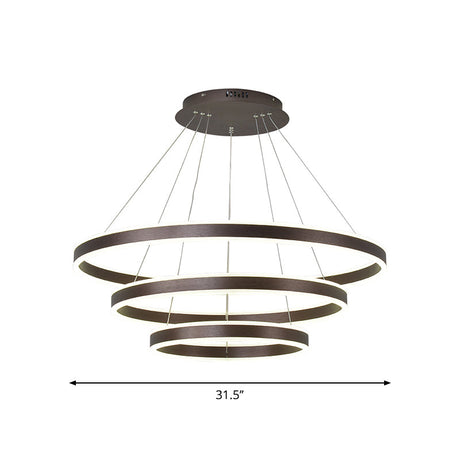 Simplicity 2/3-Tier Coffee Metal Circle Chandelier Lamp With Led For Hanging Pendant In Sit Room