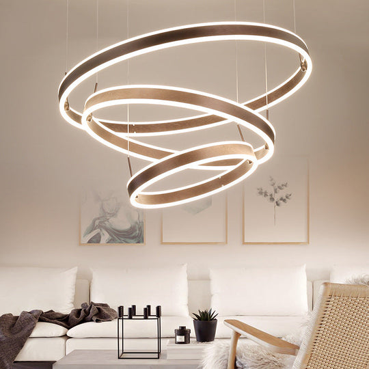 Simple Acrylic Led Chandelier Pendant - 2/3 Tiered Tapered Parlor Hanging Lamp In Coffee / 3 Tiers