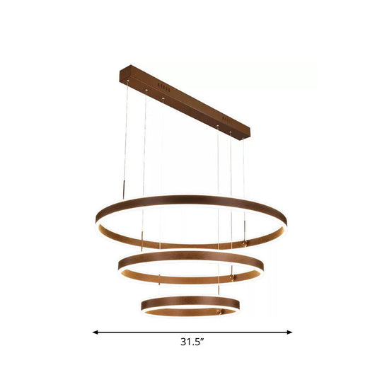 Simple Acrylic Led Chandelier Pendant - 2/3 Tiered Tapered Parlor Hanging Lamp In Coffee