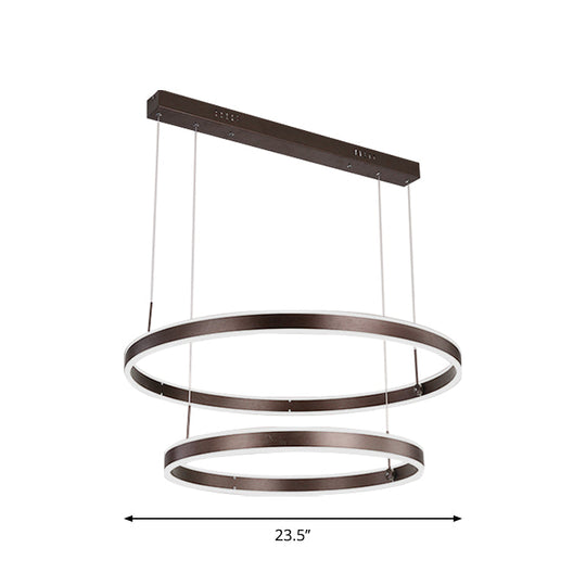 Simple Acrylic Led Chandelier Pendant - 2/3 Tiered Tapered Parlor Hanging Lamp In Coffee