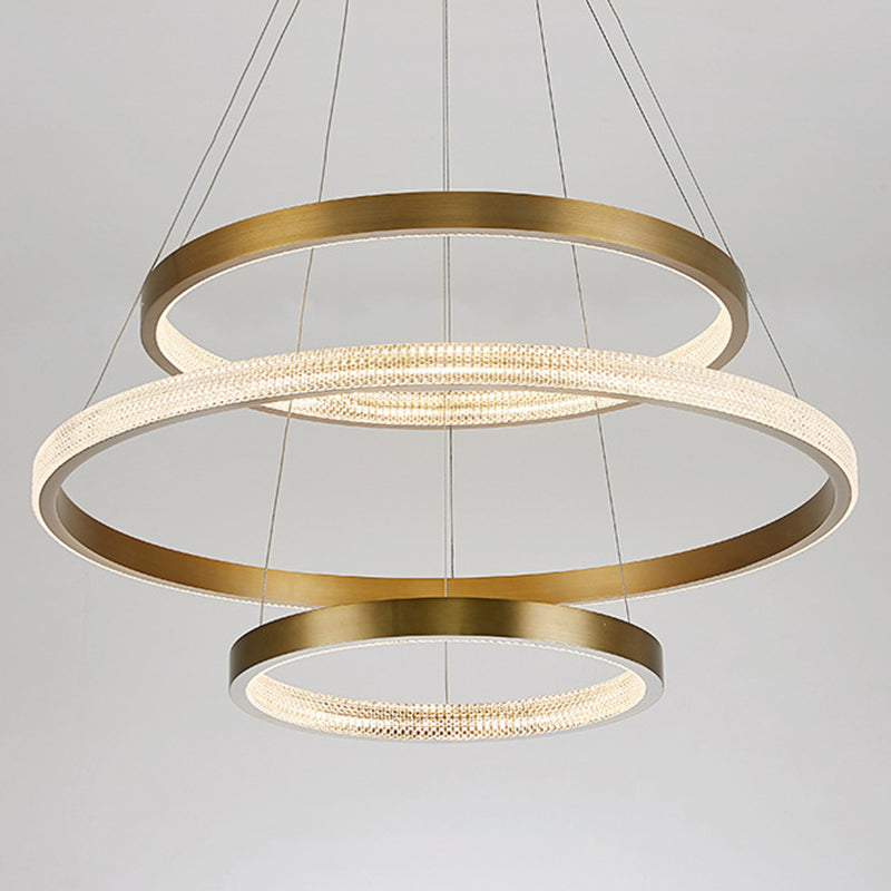 Postmodern Aluminum Led Chandelier With Gold Finish - 2/3 Tiered Hoop Pendant Light / 3 Tiers