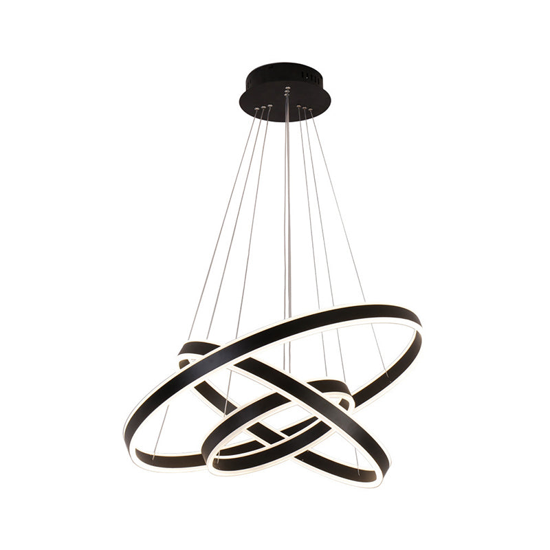 Modern Led Hoop Hanging Chandelier 2/3-Tier Aluminum Black