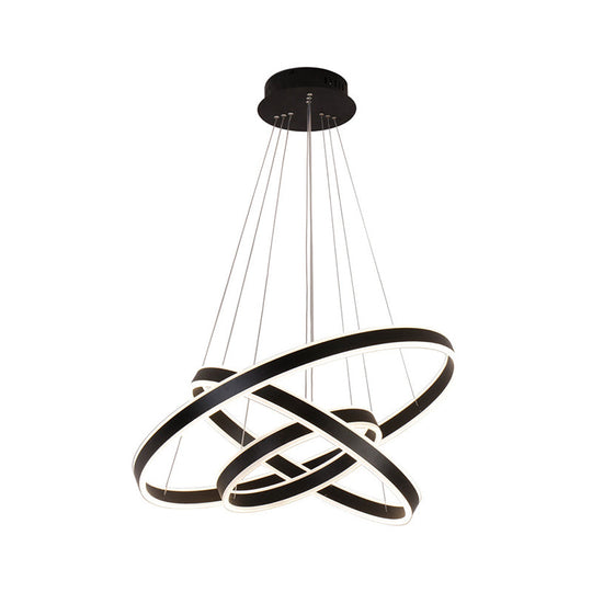 Modern Led Hoop Hanging Chandelier 2/3-Tier Aluminum Black
