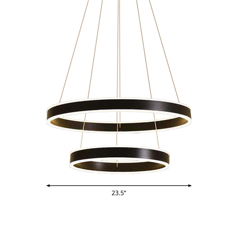 Modern Led Hoop Hanging Chandelier 2/3-Tier Aluminum Black