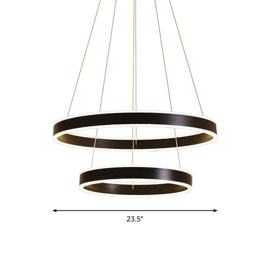 Modern Led Hoop Hanging Chandelier 2/3-Tier Aluminum Black