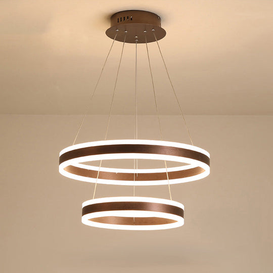 2/3 Tiered Led Chandelier: Acrylic Circle Ceiling Lamp - Coffee