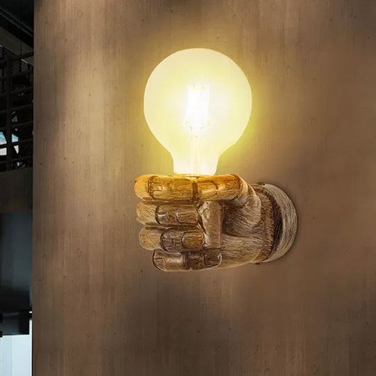 Left/Right Fist Wall Light - Nordic 1-Bulb Resin Sconce For Restaurants Wood / Right