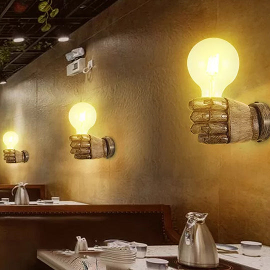 Left/Right Fist Wall Light - Nordic 1-Bulb Resin Sconce For Restaurants Wood