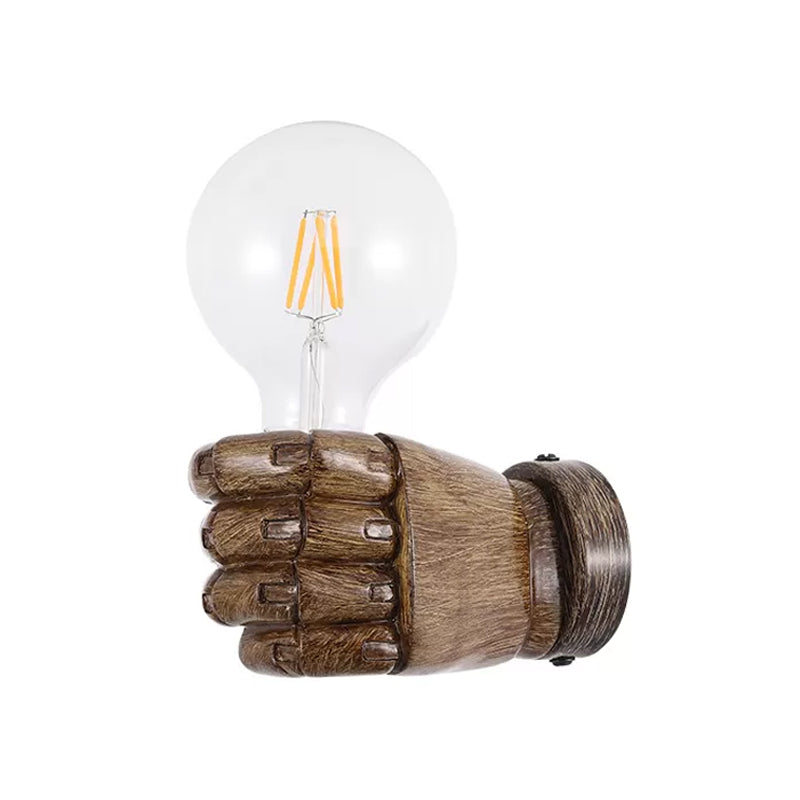 Left/Right Fist Wall Light - Nordic 1-Bulb Resin Sconce For Restaurants Wood