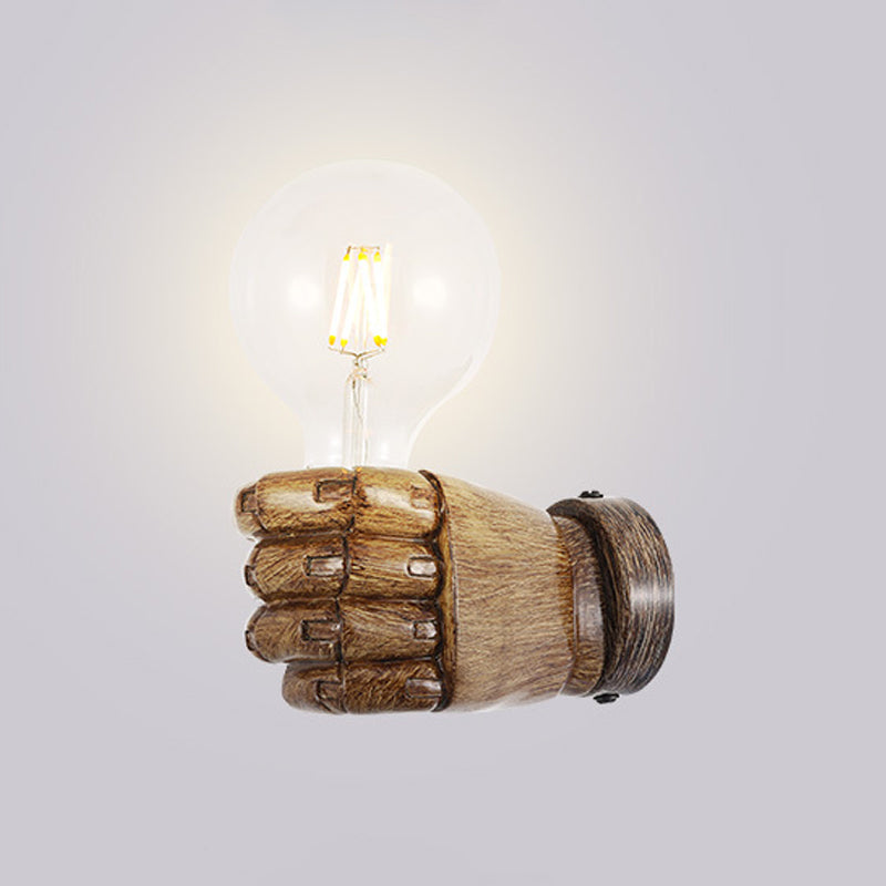 Left/Right Fist Wall Light - Nordic 1-Bulb Resin Sconce For Restaurants Wood