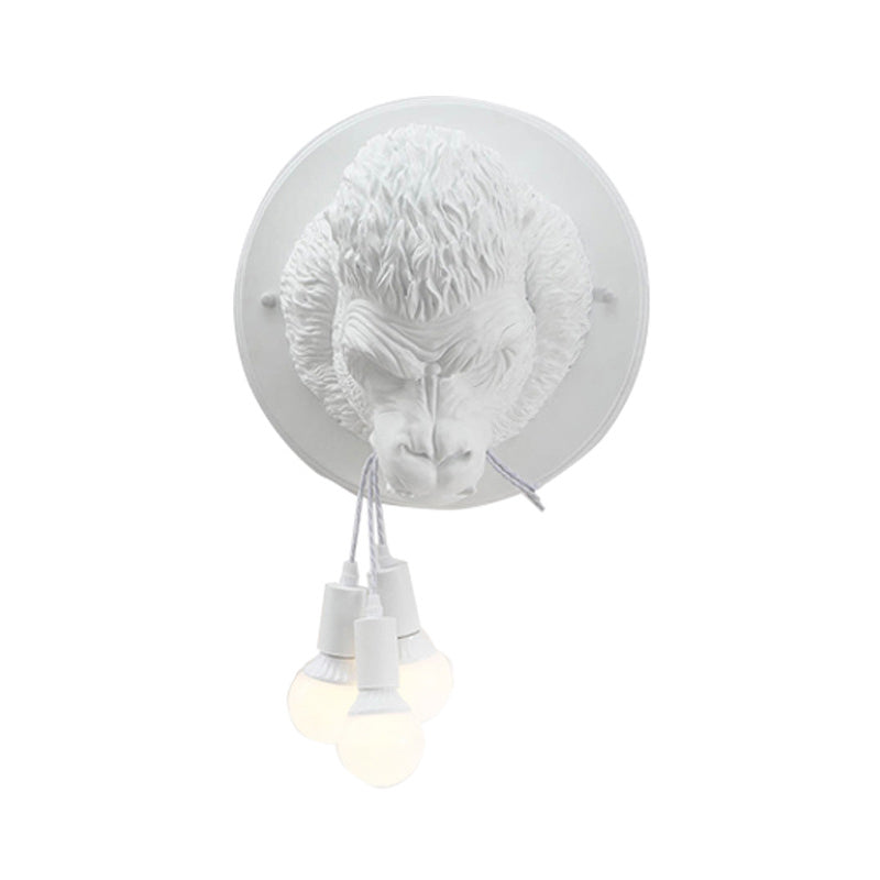 Orangutan Wall Mounted Lamp: Decorative Resin Sconce With 3 Lights For Porch In Black/White White