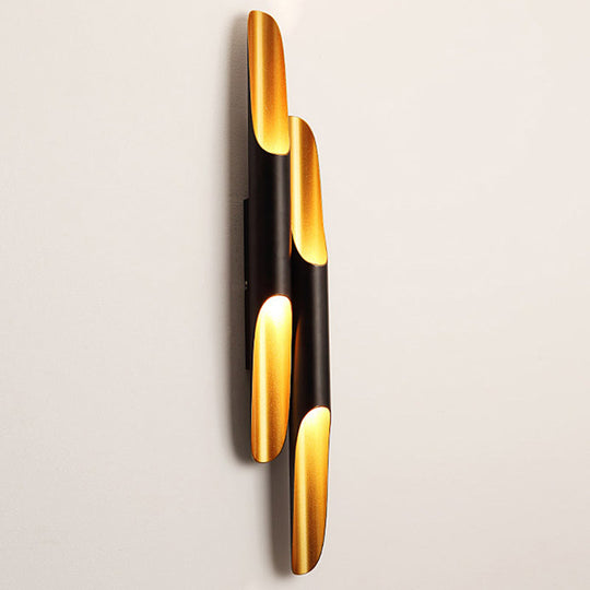 Modern Metallic Cylinder Wall Sconce - Mounted Light For Living Room 1/4-Bulb Yellow-Black Design