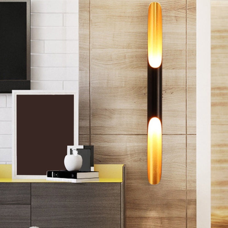 Modern Metallic Cylinder Wall Sconce - Mounted Light For Living Room 1/4-Bulb Yellow-Black Design /