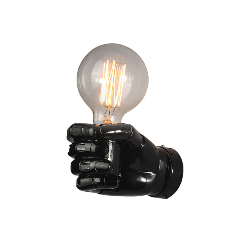 Resin Fist Wall Sconce: Distressed Wood White/Black - Perfect For Restaurants! Black