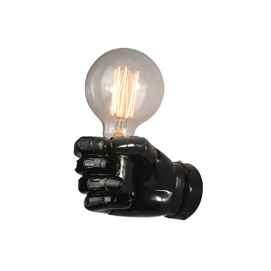Resin Fist Wall Sconce: Distressed Wood White/Black - Perfect For Restaurants! Black