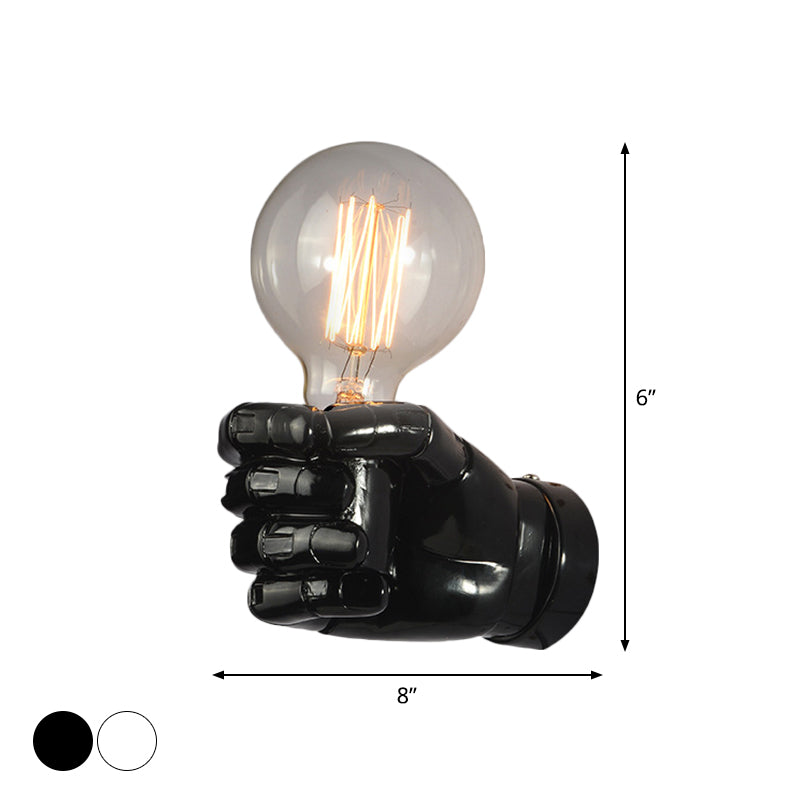 Resin Fist Wall Sconce: Distressed Wood White/Black - Perfect For Restaurants!