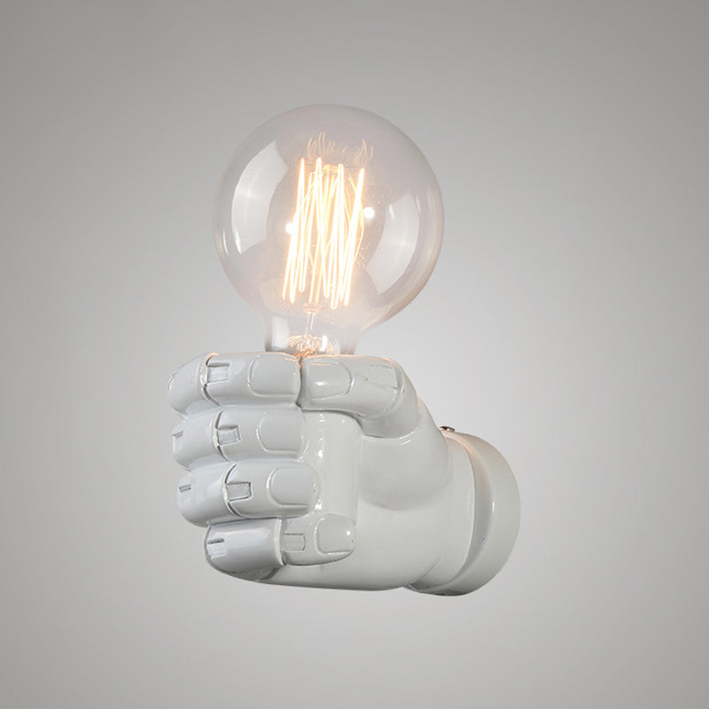 Resin Fist Wall Sconce: Distressed Wood White/Black - Perfect For Restaurants!