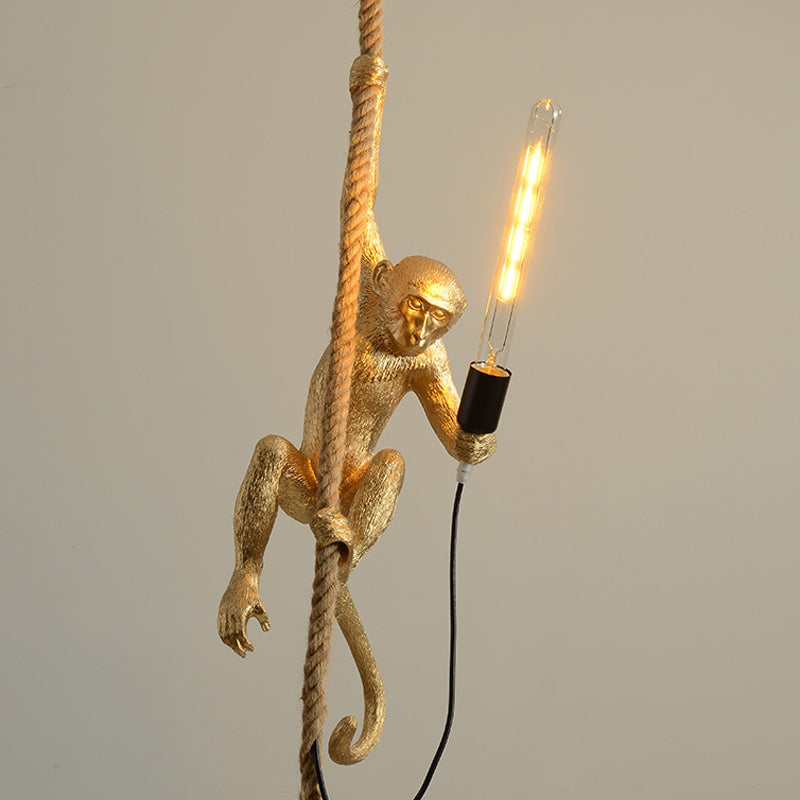 Modern 1-Head Resin Monkey Pendant Light White/Black/Gold Decorative Hanging Ceiling For Restaurants